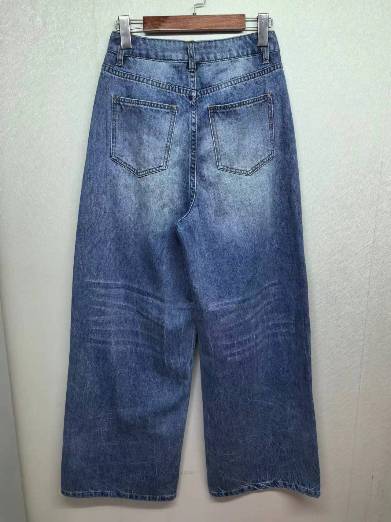 Vintage ripped high waist wide leg jeans factory customized wholesale 840108