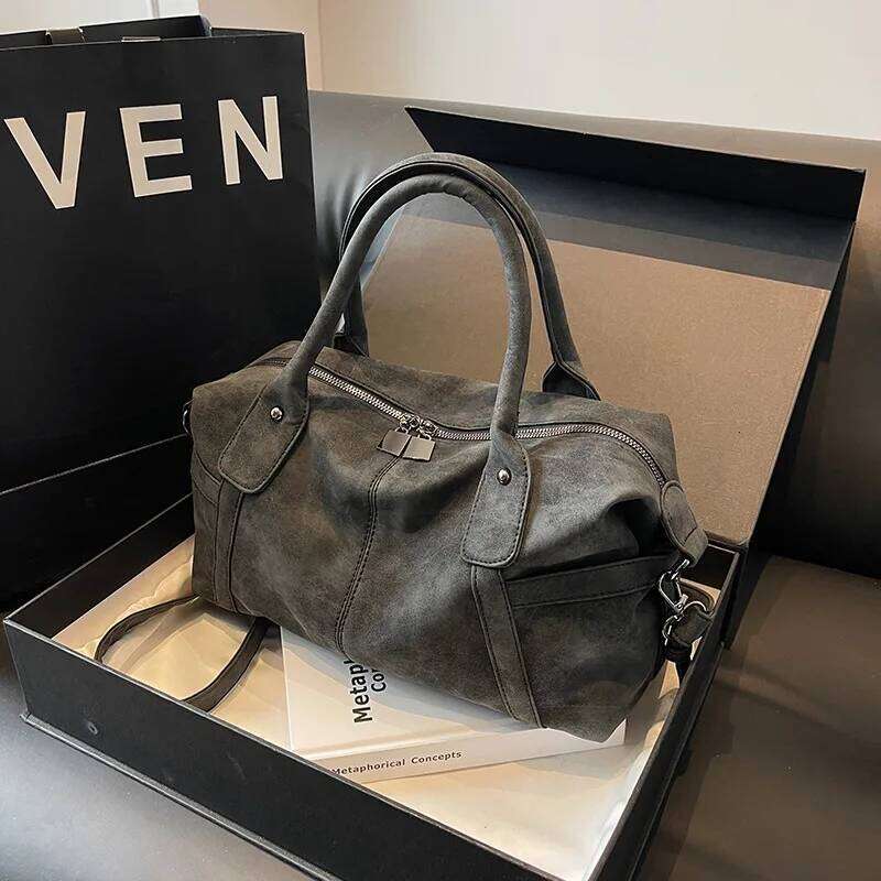 Light Solid PU Retro Women's Tote High Quality Casual Versatile Handbag Fashion Large Capacity Commuter Shoulder Bag