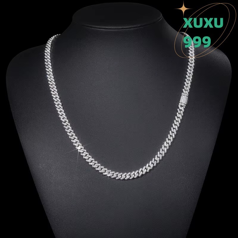 OACOCA High Quality 6mm 925 Silver Necklace Cuban Chain Men Moissanite Necklace For Men Hip Hop Jewelry Gift