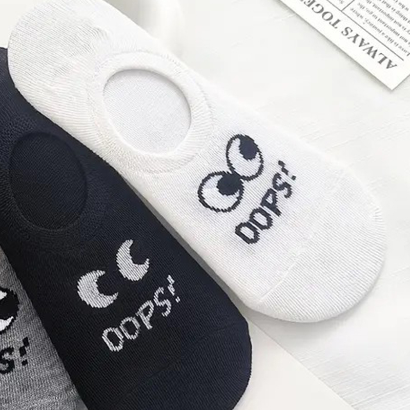Cute Big Eyes & Oops Letter Print Non-Slip Breathable Boat Socks - Lightweight Multi-Colored Soft Fabric