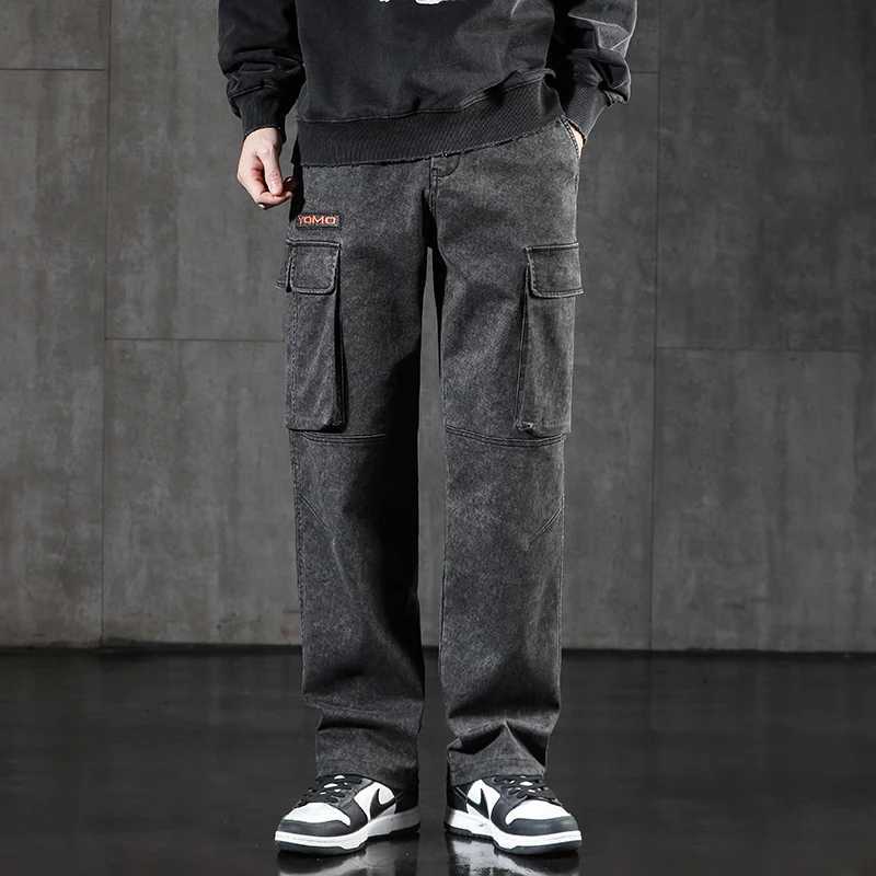 New Mens Loose Cargo Jeans Outdoor Paratrooper Straight Pants Fashionable Stretch Loose Wide Leg Pants Large Size 4XL 5XL M250610