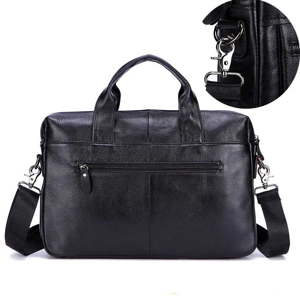 Black Men Genuine Leather Handbags Large Leather 14 Laptop Messenger Bags Business Mens Travel Bags Shoulder Bags Briefcase W250610