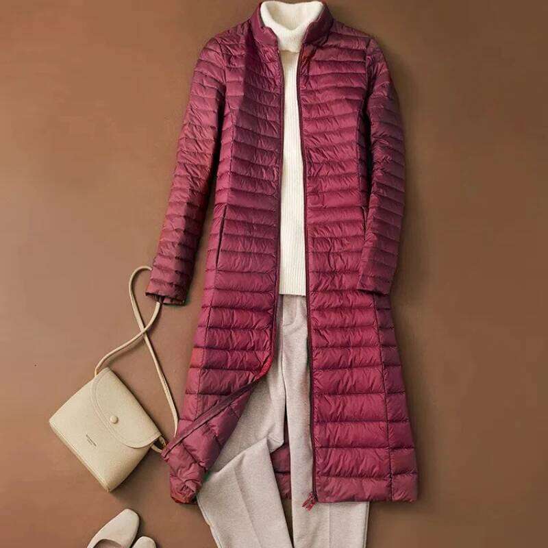 Woman's Ultra Light Jackets Stand Collar Slim Knee Length White Duck Coats Women Down Parkas Lady Overcoats