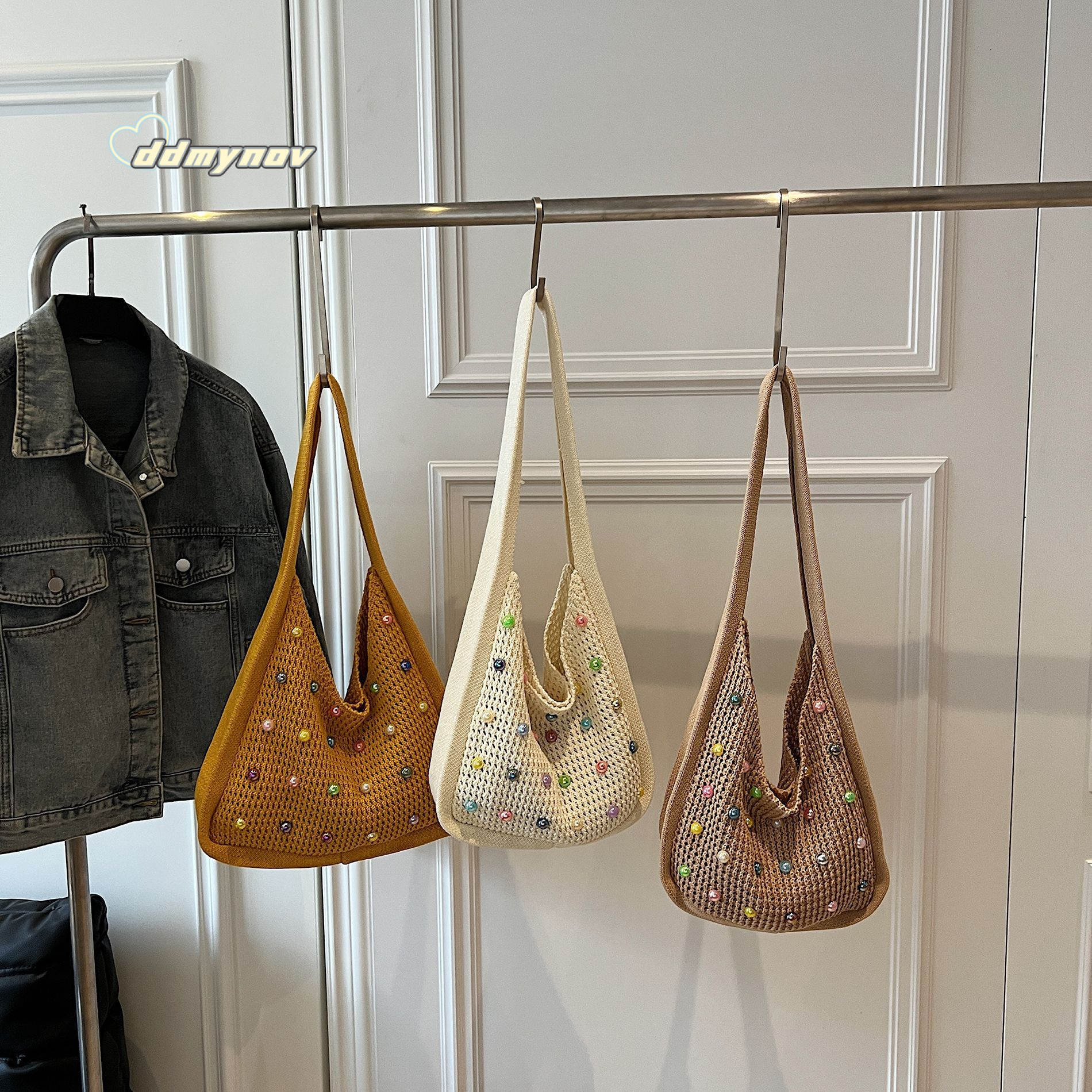 Korean Style Lazy Woven Underarm Pearl Large Capacity HOBO Women's Fashion Fresh Versatile Casual Shoulder Bag ddmynov
