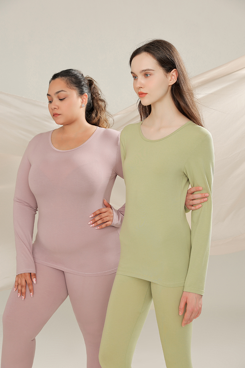 Autumn clothes and trousers cotton women round neck set couples thin section antibacterial large size cotton thermal underwear