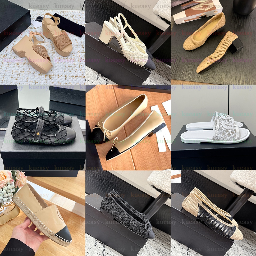 Top Designer Pumps Women Ballet Flats Hollowed Espadrilles Sandals Woven Flat Mules Mesh High Heel Breathable Dress Shoes Luxury Black apricot Loafers slippers