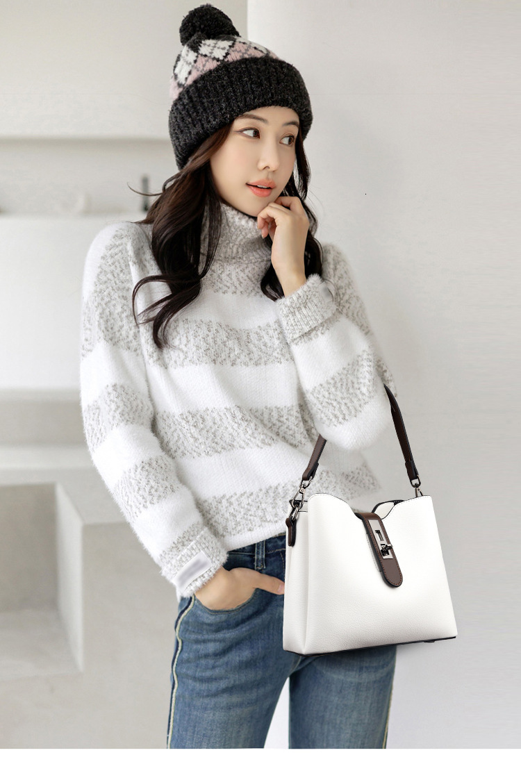 free shipping Genuine Leather Bag 2024 designer New Fashion Bucket Mom Crossbody Luxury Bag Simple Shoulder Strap Soft Leather Women's Bag