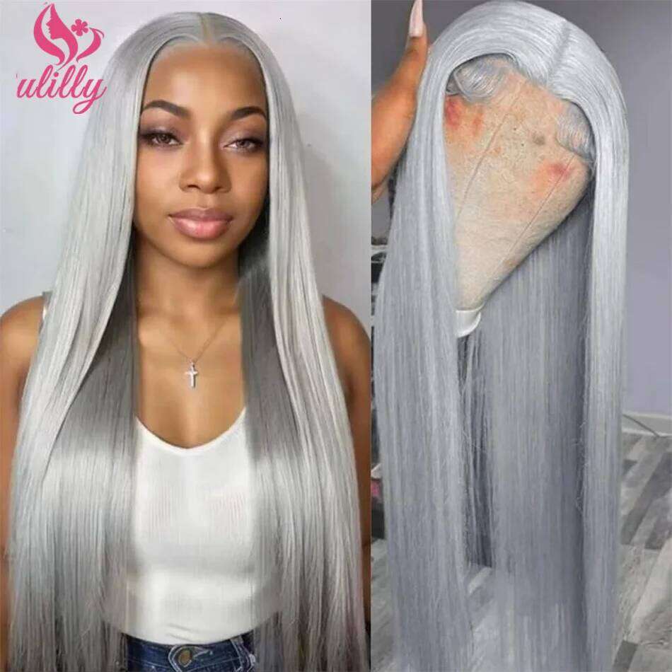 HD 13x6 Sliver Grey Front Colored Wigs 13X4 ASH Blonde Gray Straight Lace Frontal Wig Human Hair Pre Plucked