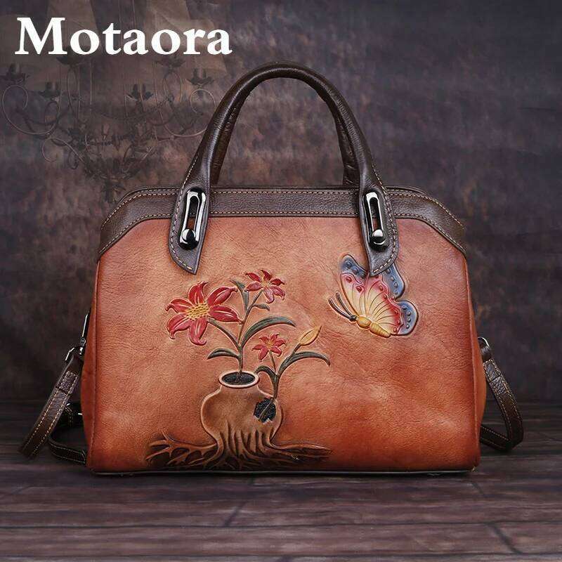 MOTAORA Vintage Women Shoulder Bags Genuine Leather Retro Ladies Handbags For Female Handmade Emed Women's Bag 2025 Trend