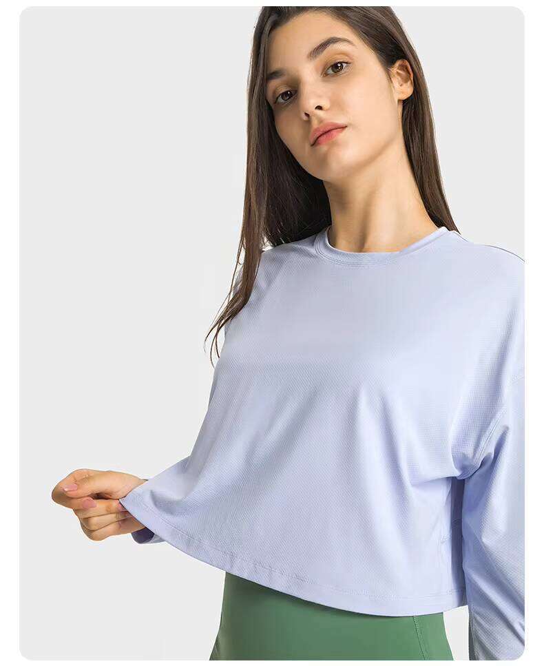 Casual Loose Fit Long Sleeve Running Sports Solid Nylon Short T-Shirt Women's Fitness Yoga Shirt Sweater