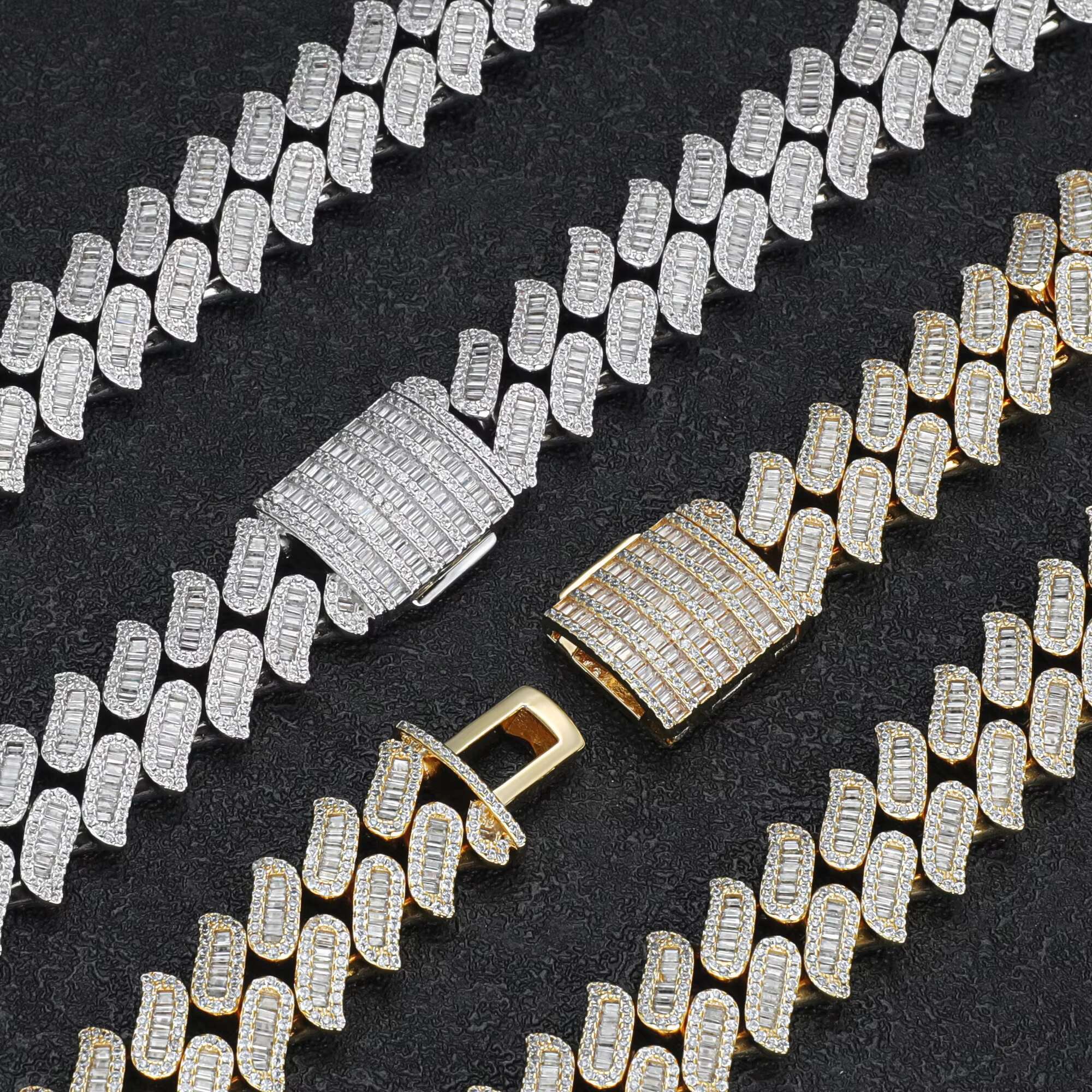 OACOCA Custom 925 Silver Cuban Necklace 12mm VVS round Moissanite Strand Type Chains for Wedding or Gift