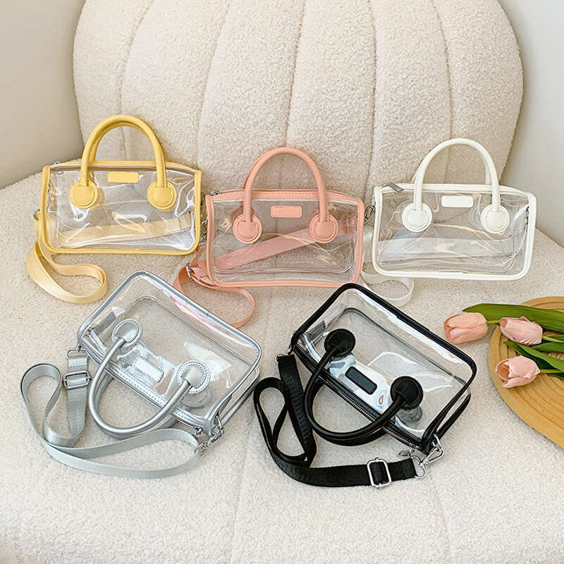 Korean Style PVC Transparent Spring Summer Women Versatile Fashion Single Shoulder Small Square 2024 Fresh Handheld Jelly Bag GUHUISHU