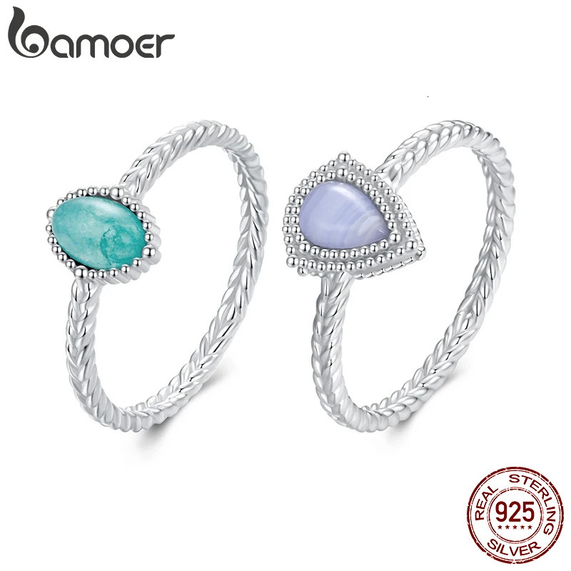 925 Sterling Silver ite/Agate Solitaire Ring White Gold Plated Finger Rings Dainty Chic Fashion Jewelry BSR624 250610