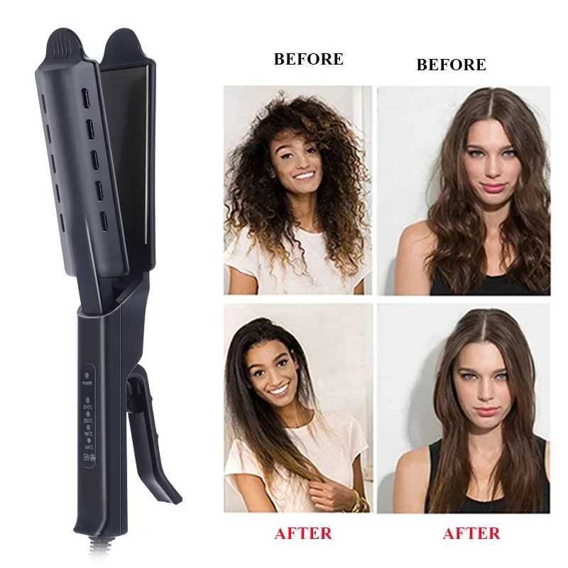 Wide Plate Hair Straightener Ceramic Tourmaline Ionic Flat Iron Professional Straightening Curling Adjustable Salon Styling Tool W250610