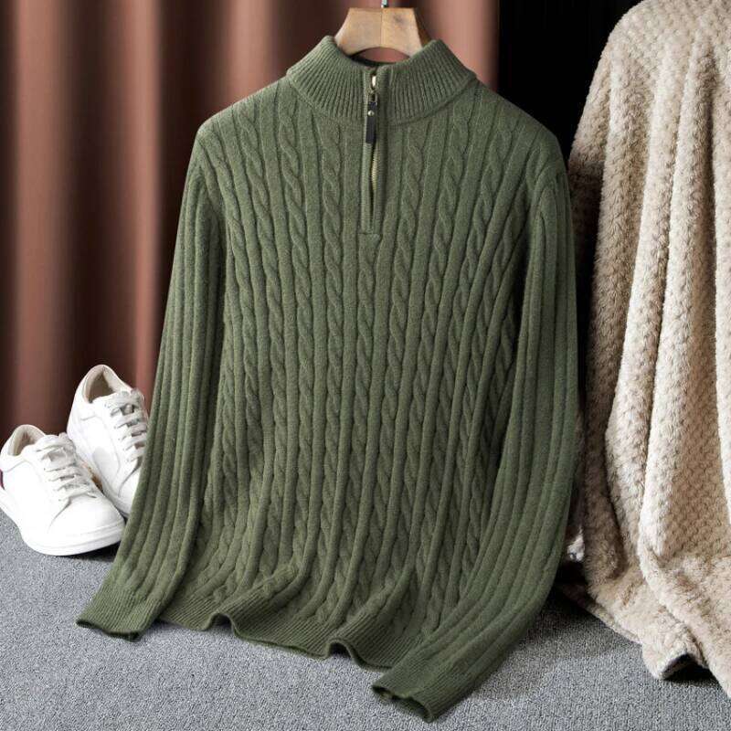 Boutique Men's Solid Color Turtleneck Top Autumn And Winter Thermal Zipper Pullover Stretch Sweater