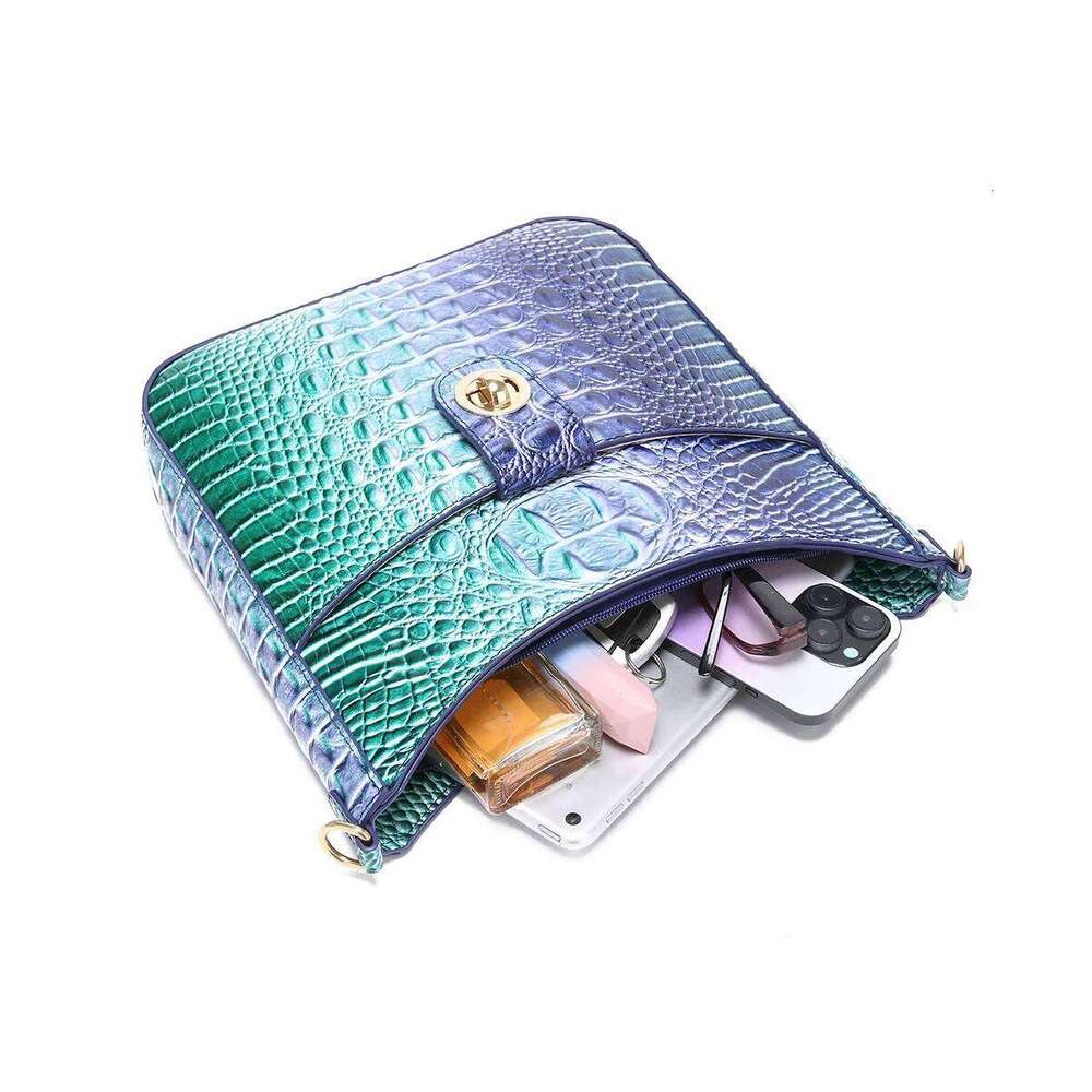 Creative Solid Color Crocodile Pattern Single Shoulder Crossbody Bag 2-Piece Set With Coin Purse