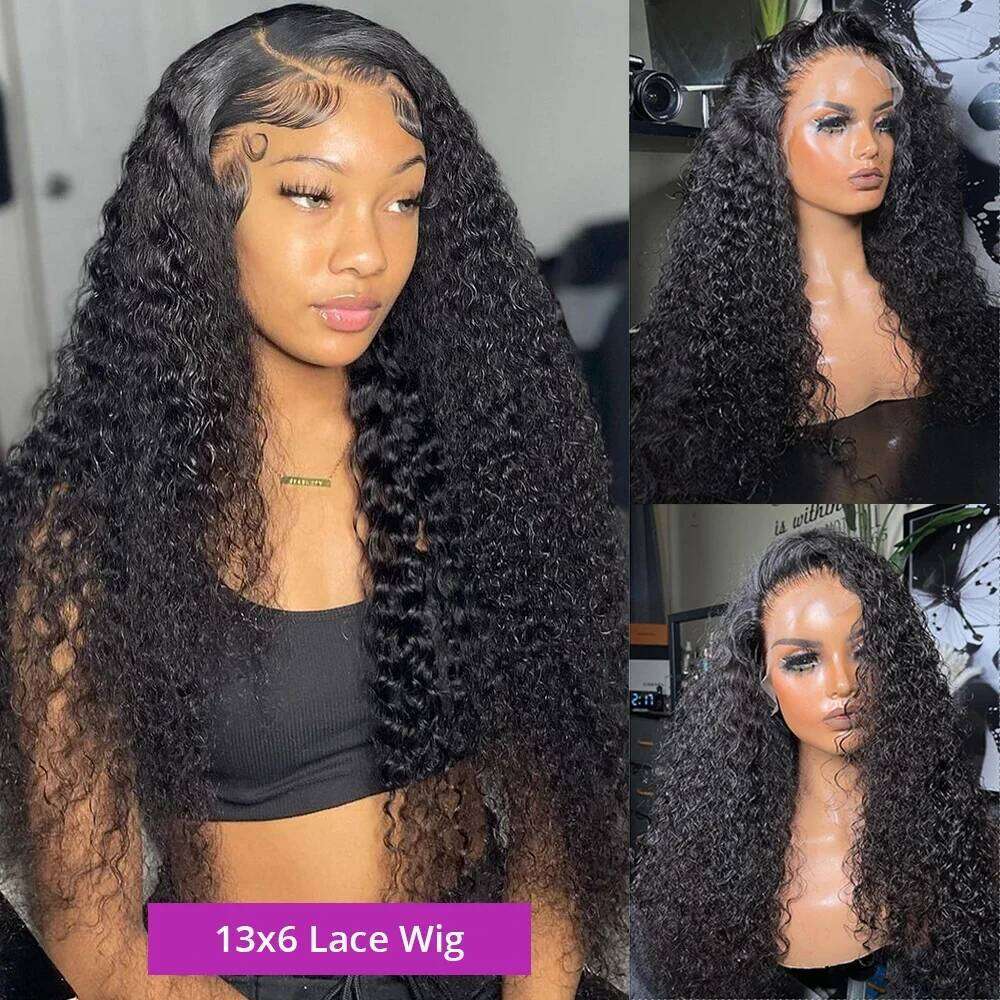 13X6 HD Wig 30 inch Jerry Front Human Hair Bouncy Water Kinky Curly 13x4 Lace Frontal Wigs Woman