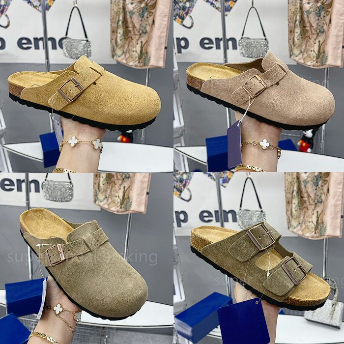 Designer Clogs Slides Women Men Clog Slippers Cork Flat High Quality Fashion Summer Genuine Leather Sandals Beach Casual Shoes Size 35-46