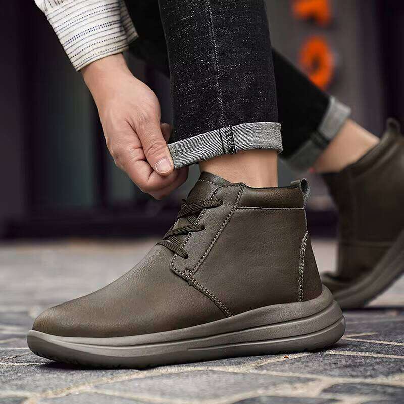 New Hot Selling Comfortable Men Fashion Outdoor Leather Boots Soft Lace-up Casual Shoes