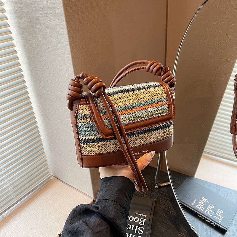 2024 Trendy Niche Style New Woven Handbag Small Square Simple Fashionable Shoulder Crossbody Bag GUHUISHU