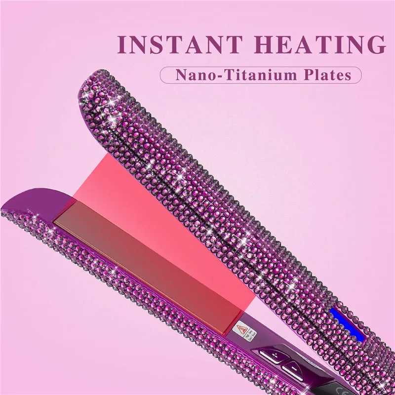 Hair Straightener Curler Bling Diamond Flat Iron Rhinestone Straightening Irons Professional High Heat 470 Salon Styling Tools W250610