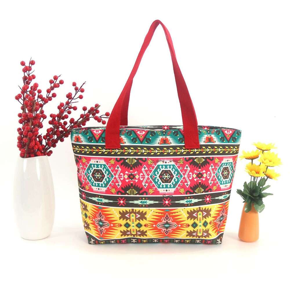 Bohemian Single Shoulder Canvas Large Capacity Gold Stamping Printed Handbag Ethnic Style Tutoring Bag