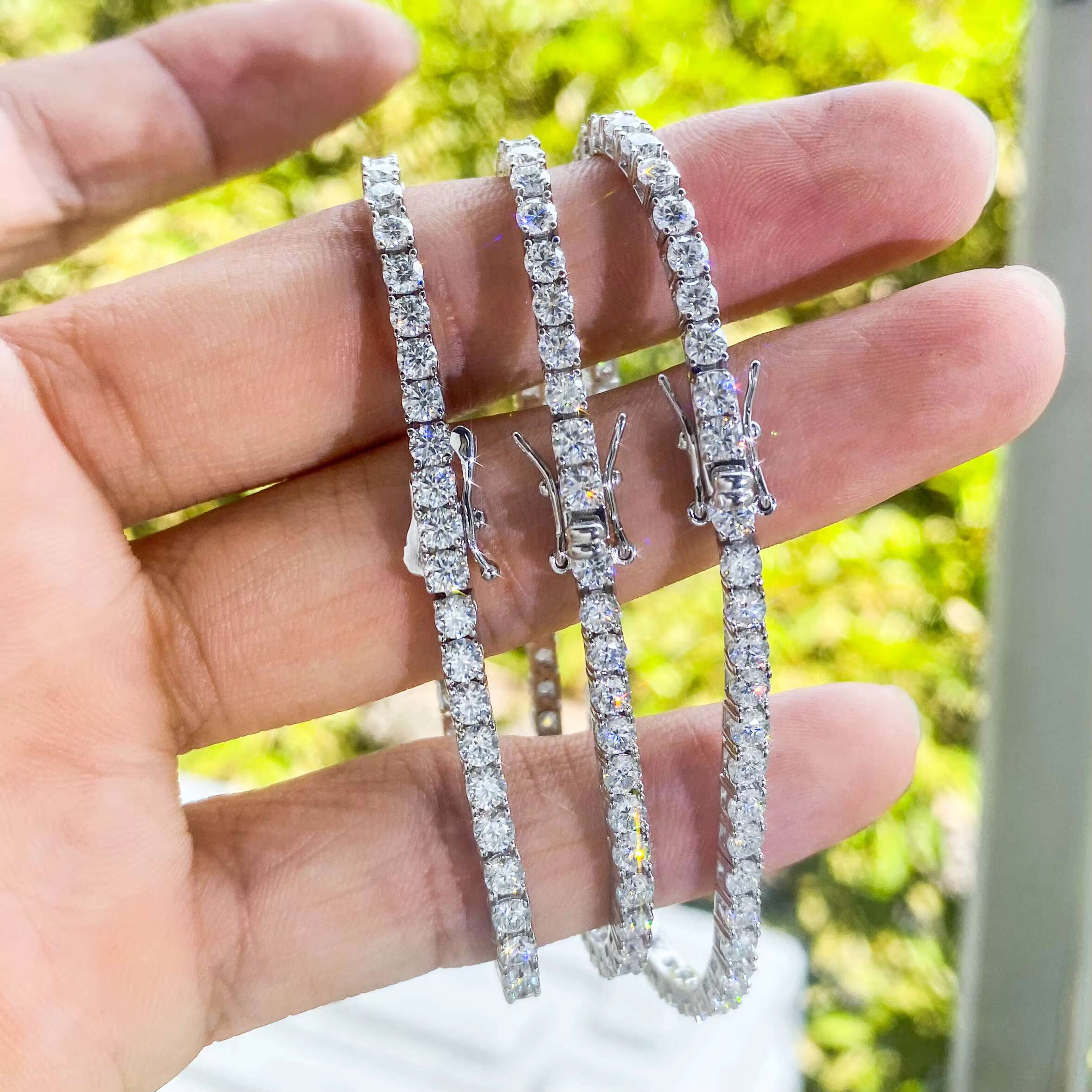 OACOCA In Stock Ice Out 2mm 3mm 4mm 5mm 6mm Moissanite Tennis Chain Necklace Men 925 Sterling Silver Hip Hop Jewelry