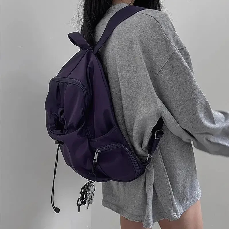 Backpack Nylon Unisex Zipper High-Capacity String Casual School Backpack for College Students Simple All-match 250606