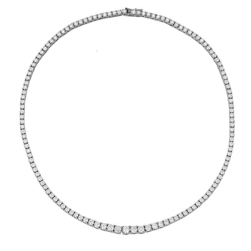 OACOCA 925 Sterling Silver Moissanite Tennis Chain Graduated 3.0-5.0mm Round VVS1 D Color 4 Prong Moissanite Choker for Women
