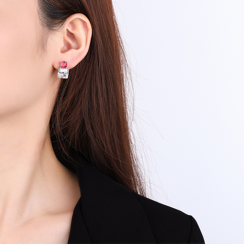 Charming Women's S925 Sterling Silver Ear Jewelry Featuring Colorful Princes-Cut CZ