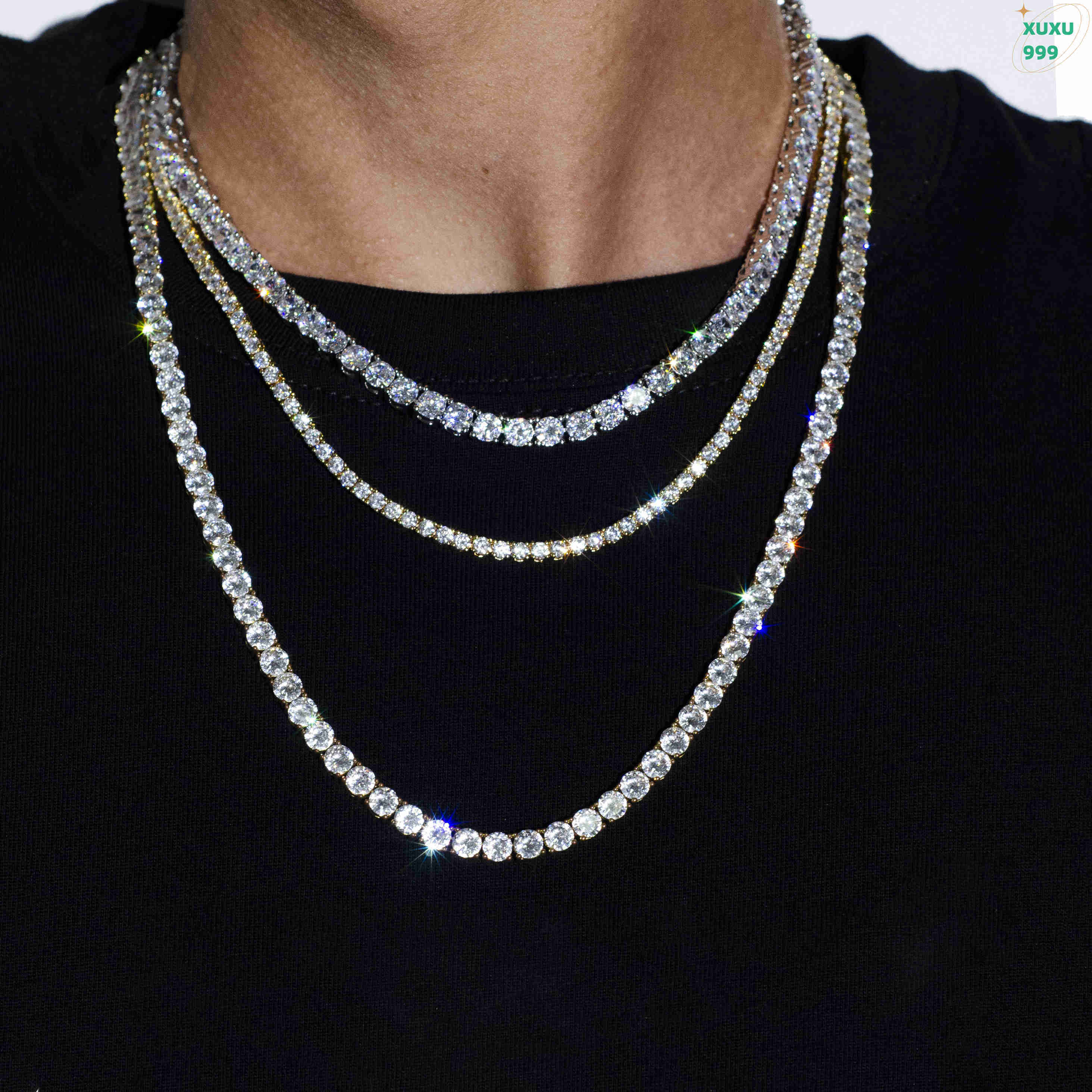 Hip Hop Style Moissanite Tennis Chain Bracelet Necklace in VVS Quality with 3MM Round Brilliant Cut Diamonds OACOCA