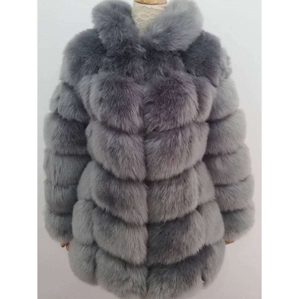 Women's Winter Artifical Fox Overcoat Long Sleeves Faux Fur Coat Jacket With Hooded