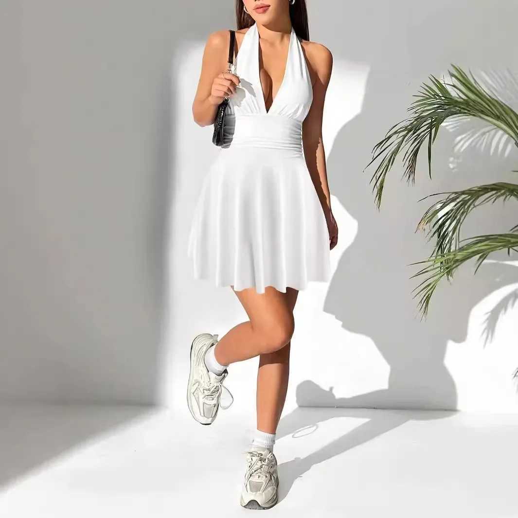 Strap Womens V-neck DressSummer Sexy Backless Pleated Women Party Dresses Mini Plus Size 3XL 2XL XL Backless Lace Up V-neckXJ250610