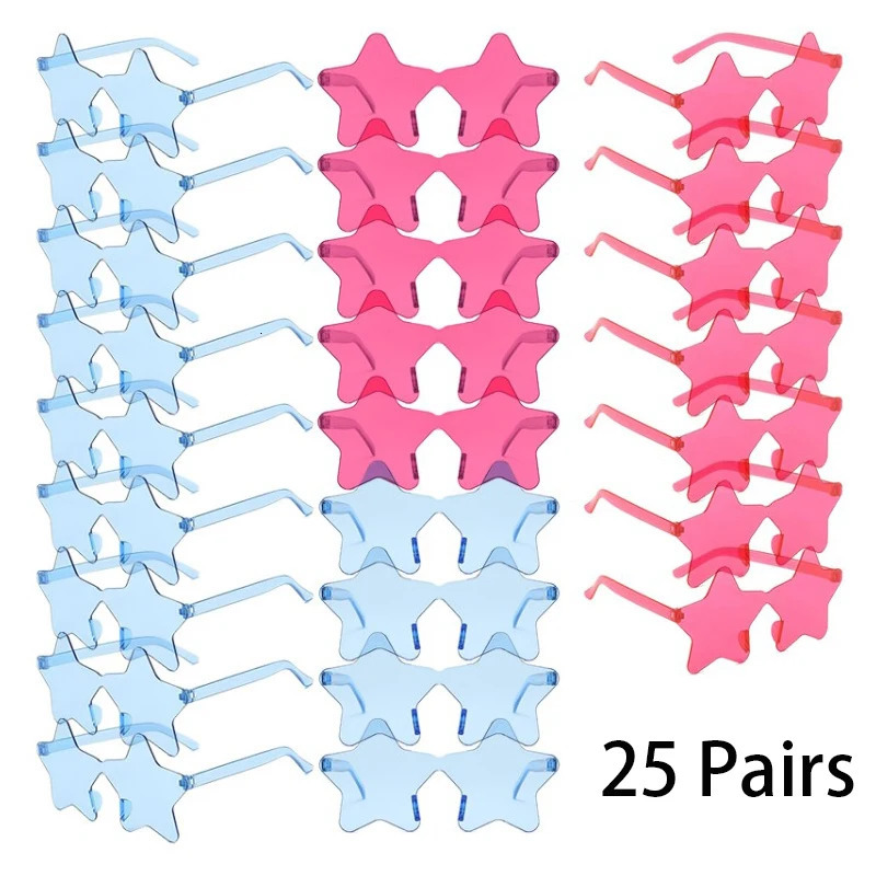 25 Pairs Rimless Star Shaped Sunglasses Men Fashion Cute Candy Color Beach Vacation Decor Shades Women Trendy Rave Sun Glasses 250530