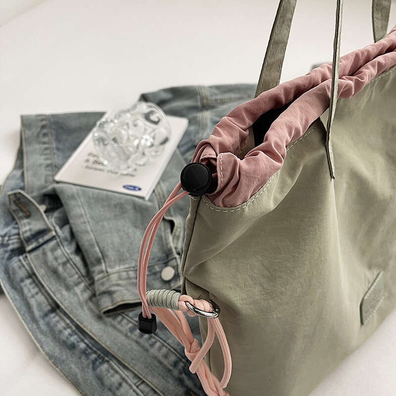 Korean Style Color-Block Commuter Women's Canvas Unique Simple Drawstring Crossbody Bag, Fashionable Large Capacity Casual Tote Bag