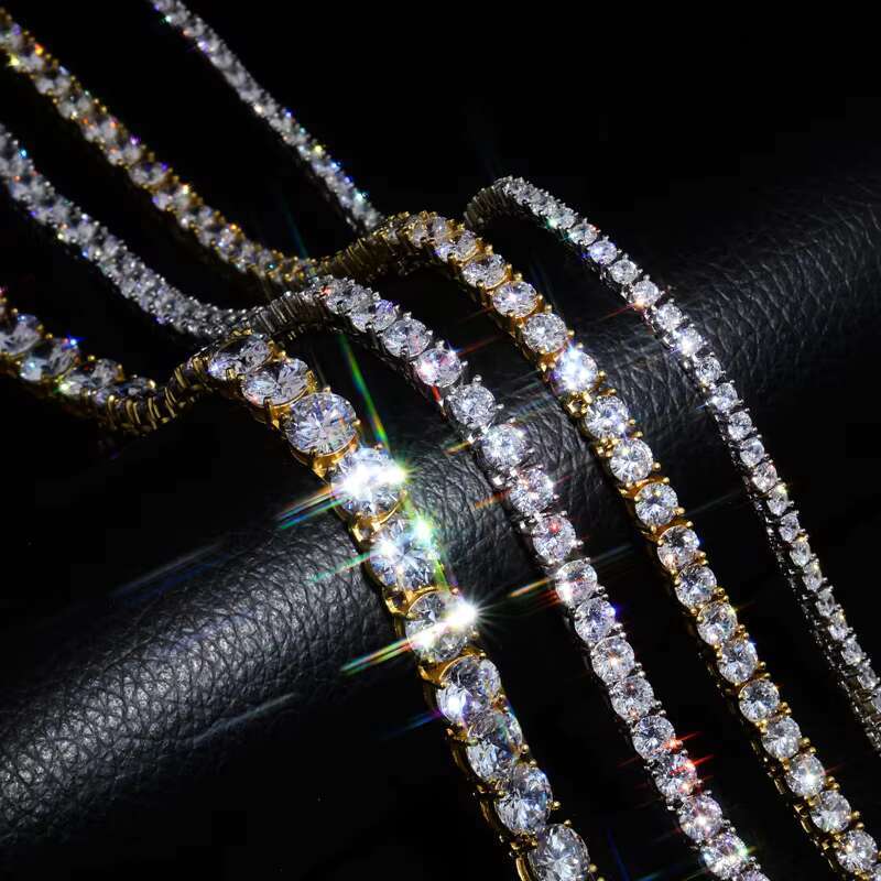 OACOCA 3mm Moissanite Iced Out Tennis Chain 925 Sterling Silver Moissanite Hip Hop Jewelry 3mm Moissanite Tennis Necklace