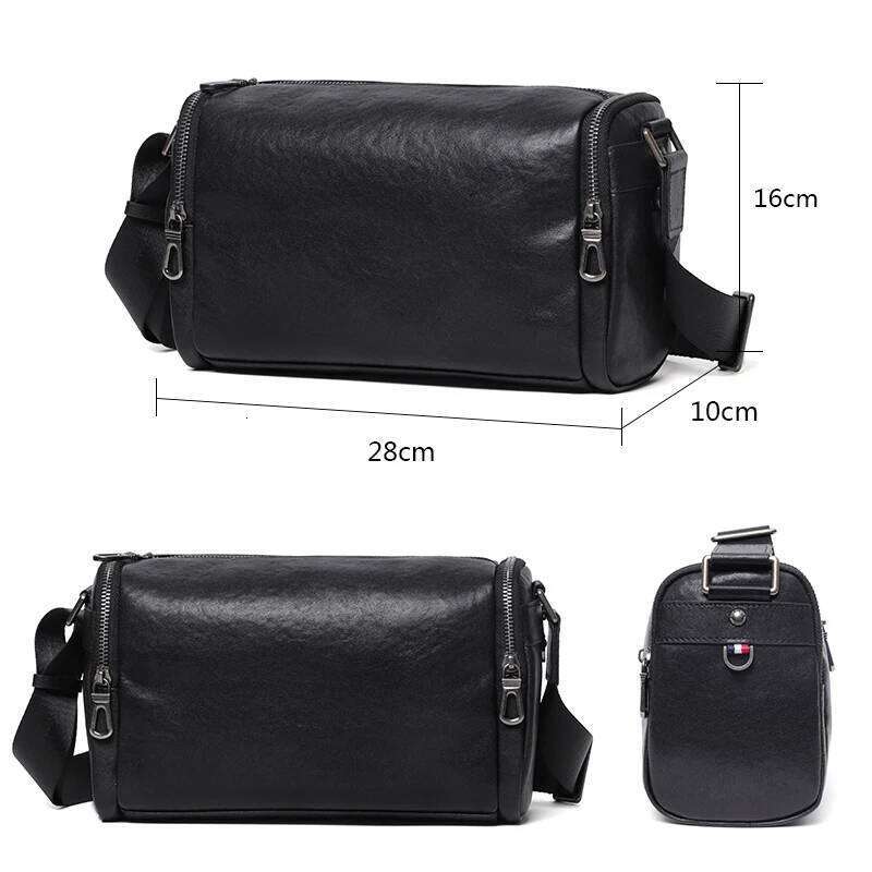 100% Genuine Leather Round Boston Bag Small Zipper Shoulder Men Fashion Messenger Crossbody Bags