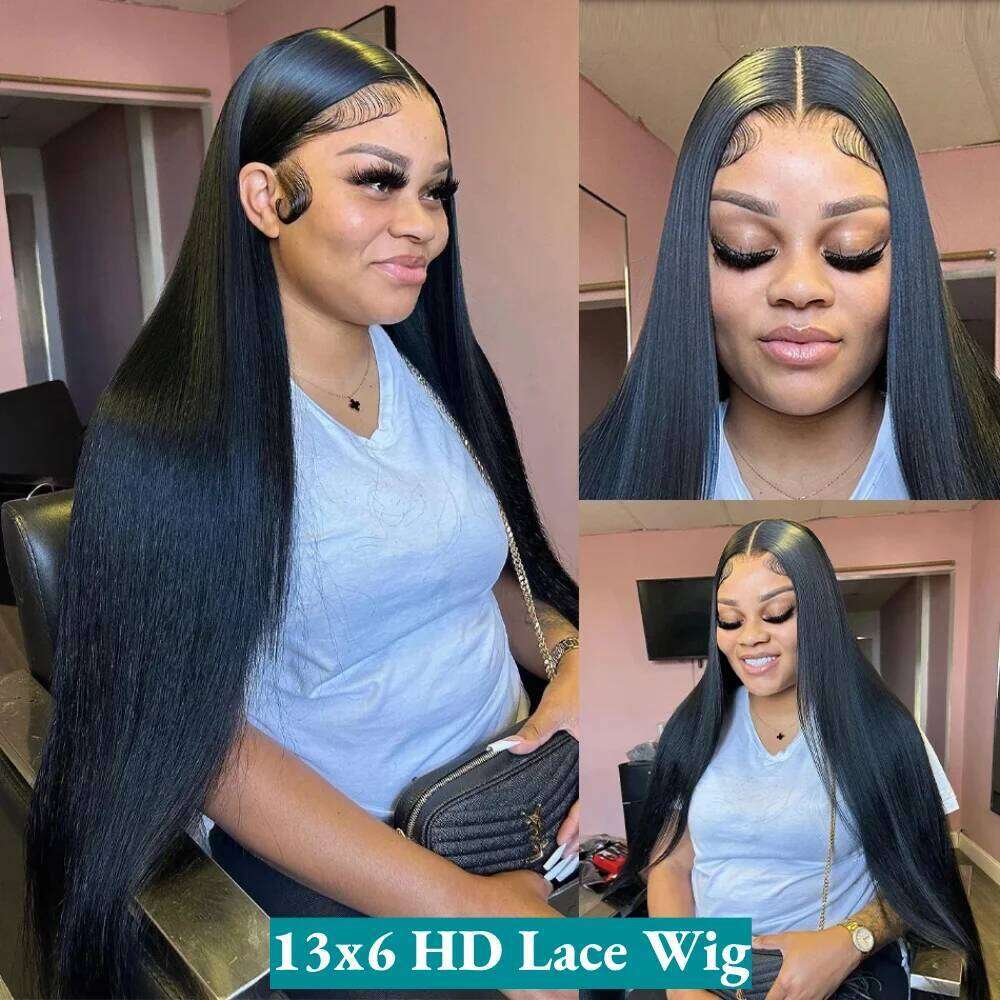 200 Density 13x4 13x6 Natural Black Bone Straight Brazilian Virgin Hair HD Transparent Lace wig Frontal Pre plucked Wigs
