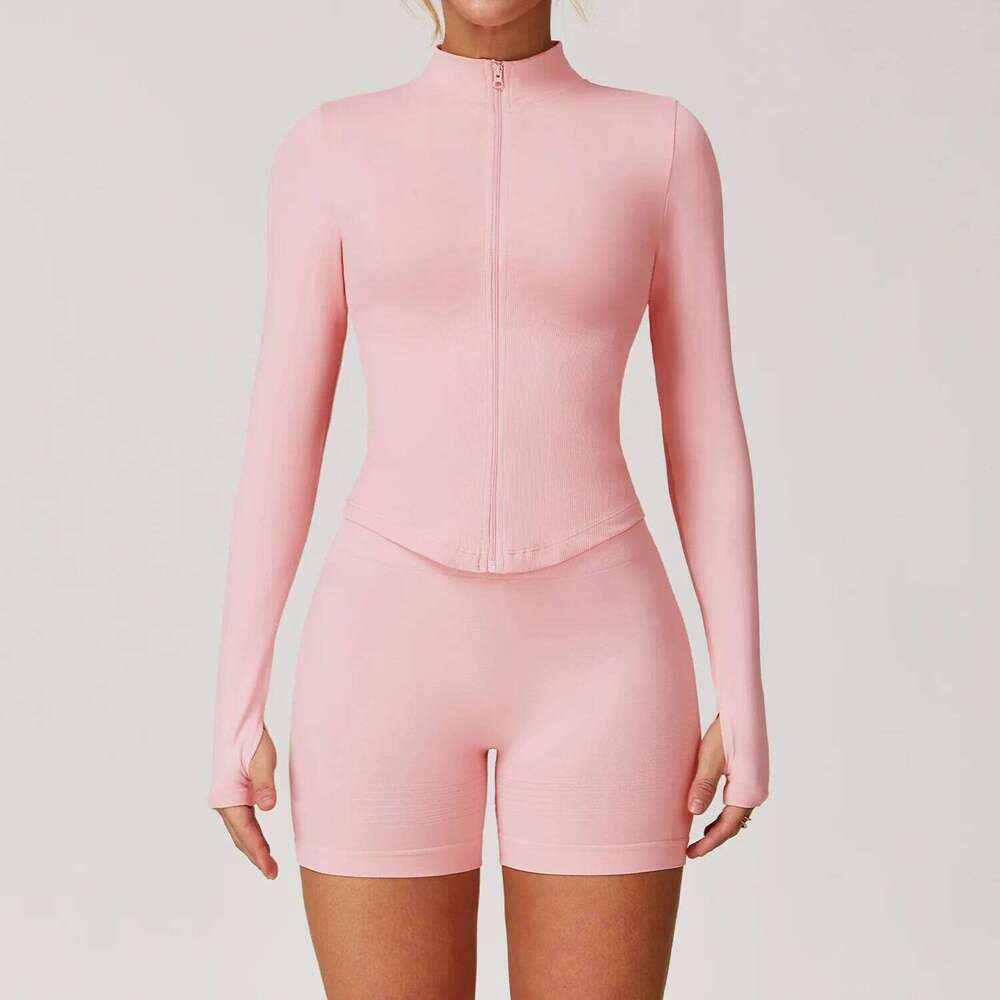 2/3 Piece Seamless Yoga Set Women Tracksuits Long Sleeve Zipper Jacket High Waist Leggings Fiess Suit Gym Running Shorts Sets