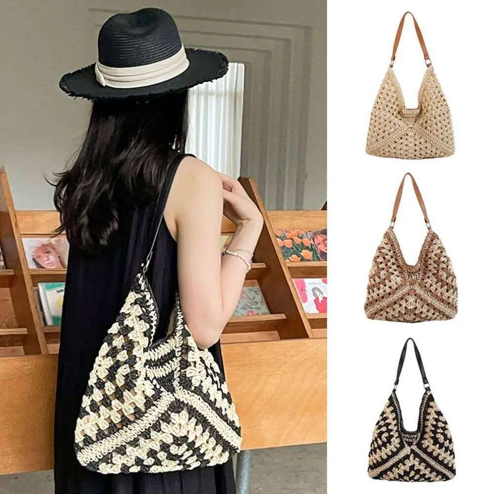 Trendy Summer Straw Crochet Leisure Beach Weave Shoulder Bag Casual Vacation Women's Handbags Travel