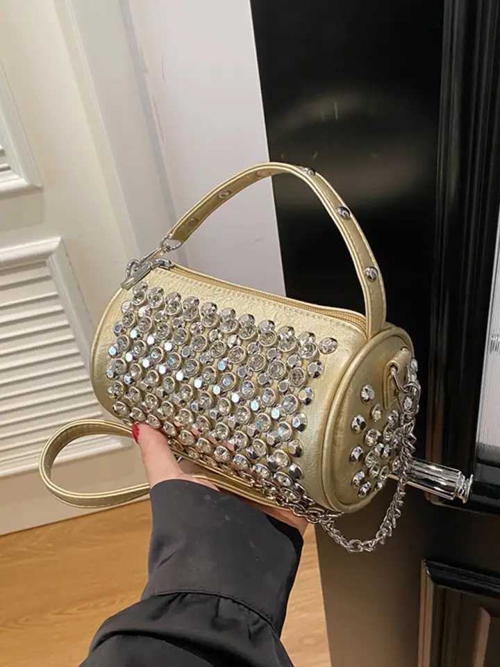 Fashion Classic Personalized Cylindrical Bag Exquisite And Stylish Versatile Diamond-Studded Banquet crossbody bag handbag Y250607