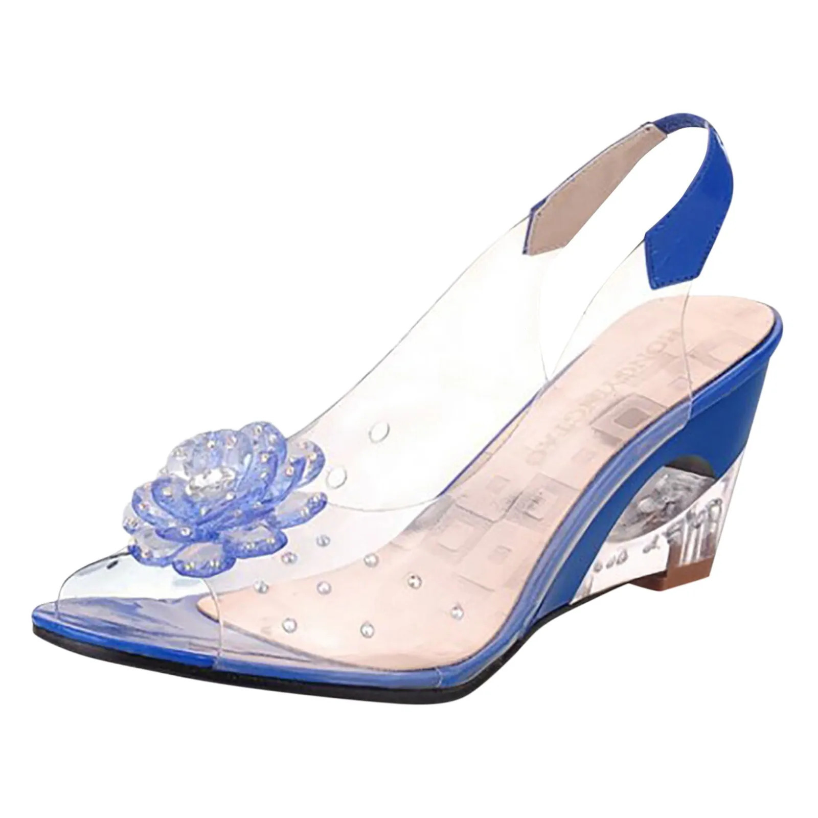 Female Shoes Leisure Transparent Crystal High Heels Diamond Slope Heel Sandals Girl Fish Mouth Shoes Womens Dressy Sandals 250610