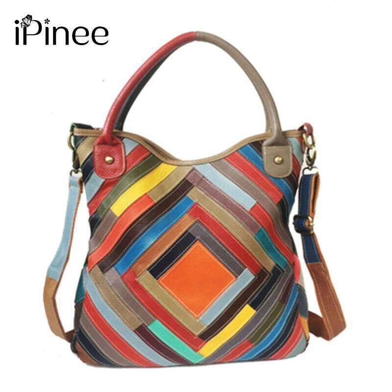 iPinee Fashion Women Large Shoulder Travel Colorful Cow Leather Bag Handbags Female Bags Design For Lady