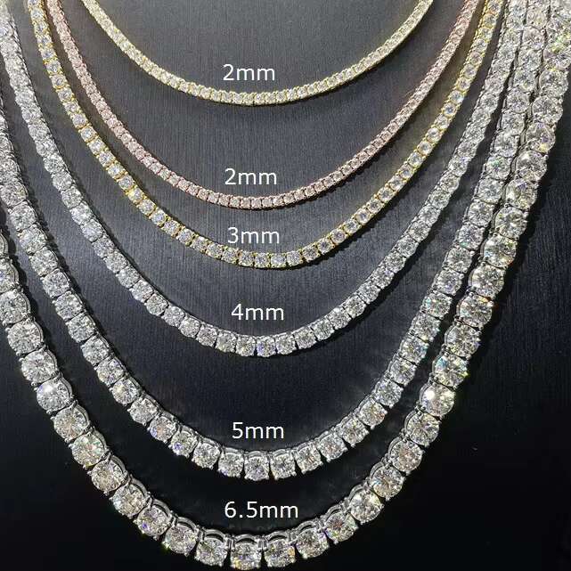 OACOCA 3mm Moissanite Iced Out Tennis Chain 925 Sterling Silver Moissanite Hip Hop Jewelry 3mm Moissanite Tennis Necklace