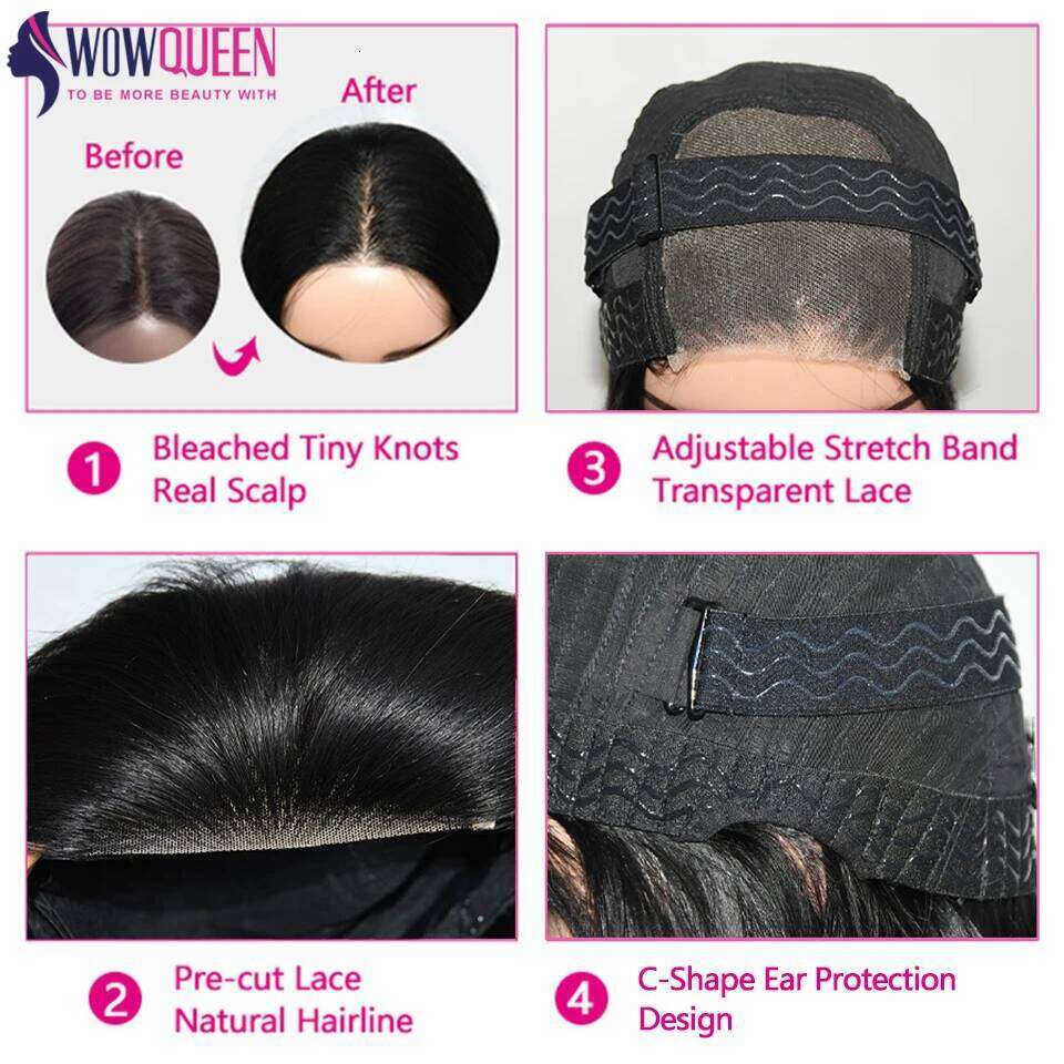 Glueless Ready To Wear Yaki Lace Front Kinky Straight Human Hair Wigs 180 Density 4x4 Closure Wig