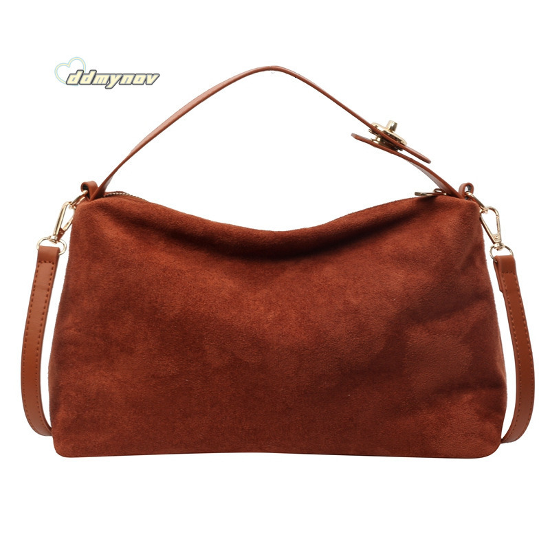 Suede Pillow 2024 Trend Strap Lock Texture Large Capacity Single Shoulder Crossbody Bag Simple Handbag ddmynov