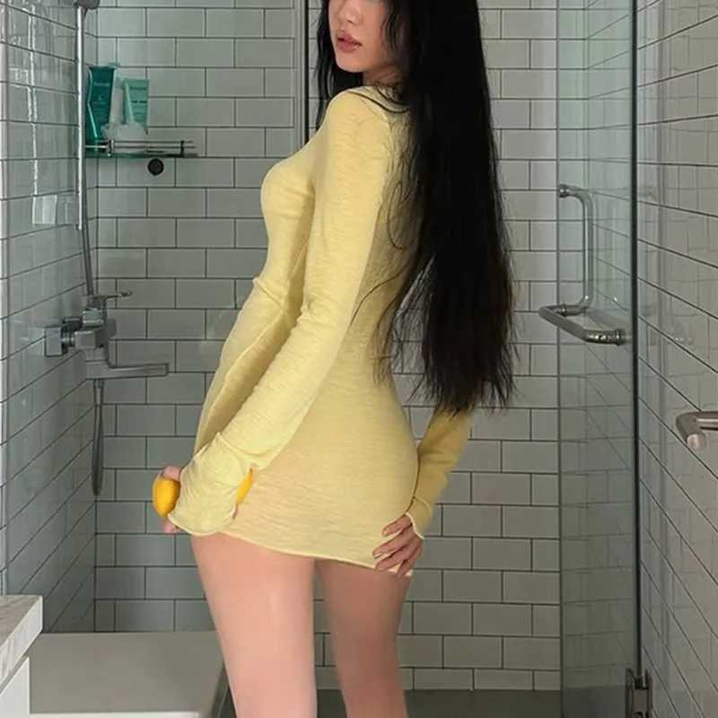 Talenza Fashion Tight Mini Dresses for Women Summer Long Sleeve Sexy Hot Girls Y2k Dresses Elegant Party Looks Solid Women Dresses XJ250610