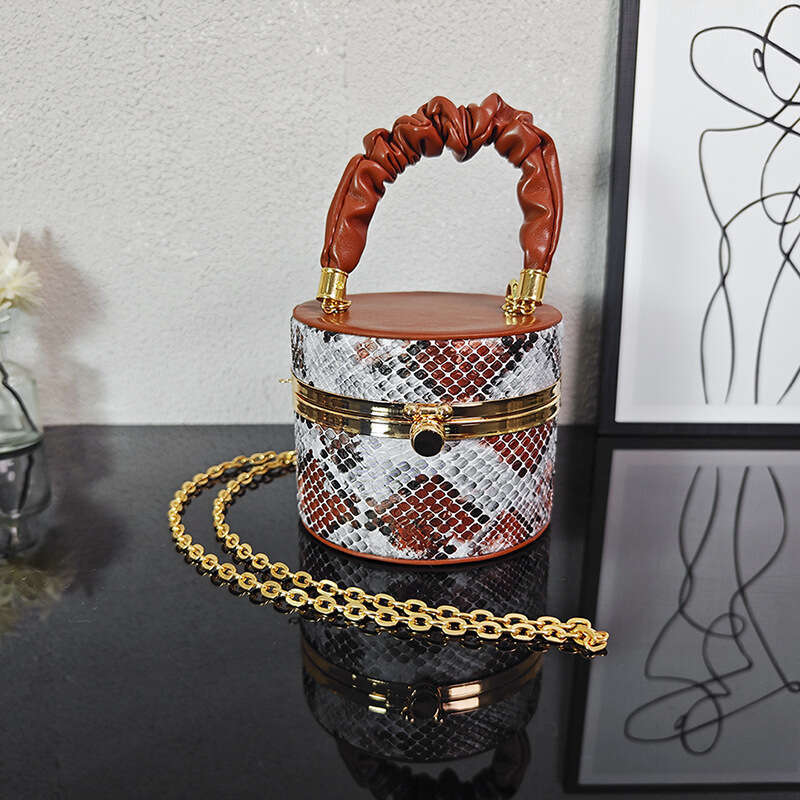 2024 New Fashion Pleated Handbag Box Snake Pattern Small Textured Chain Shoulder Crossbody Bag GUHUISHU