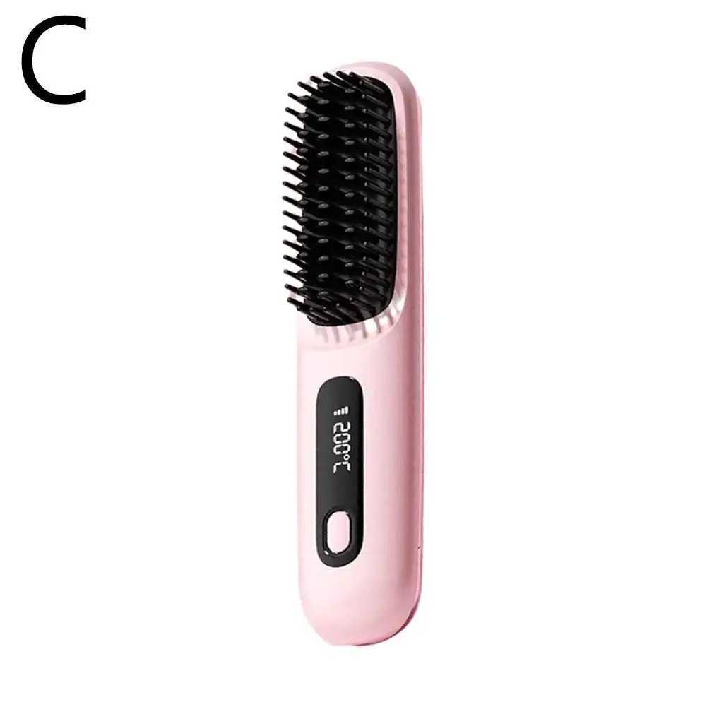 Wireless Portable Hair Straightener Brush Electric Hair Heated Brush Ion Straightening Tool LCD Comb Styling Negative Strai F4D1 W250610