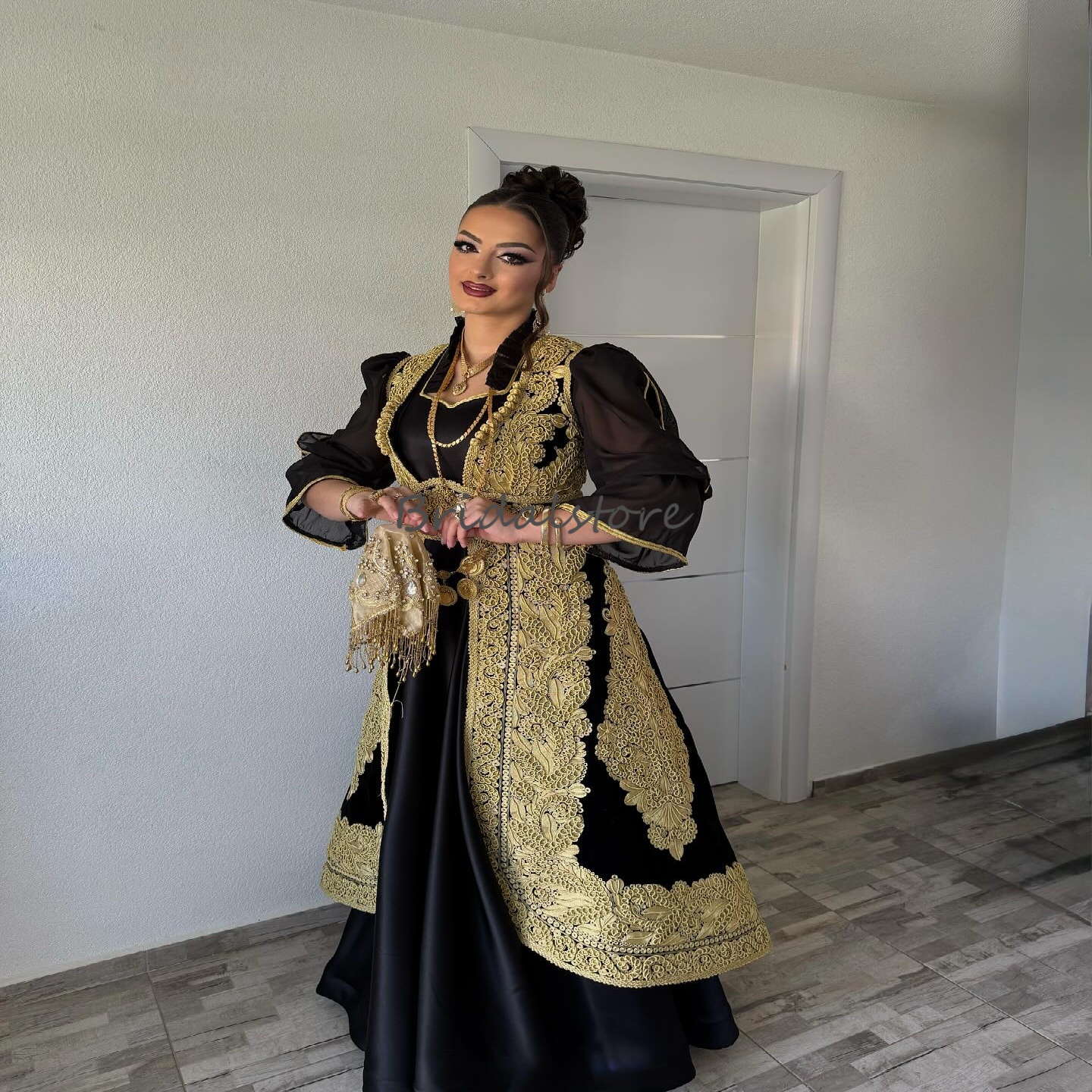 Traditiona Kosovo Arabian Prom Dress Takchita Ethnic Moroccan Caftan Evening Dress Gold Lace Aesthetic Formal Party Vestio De Novias 2025 Robe De Mari